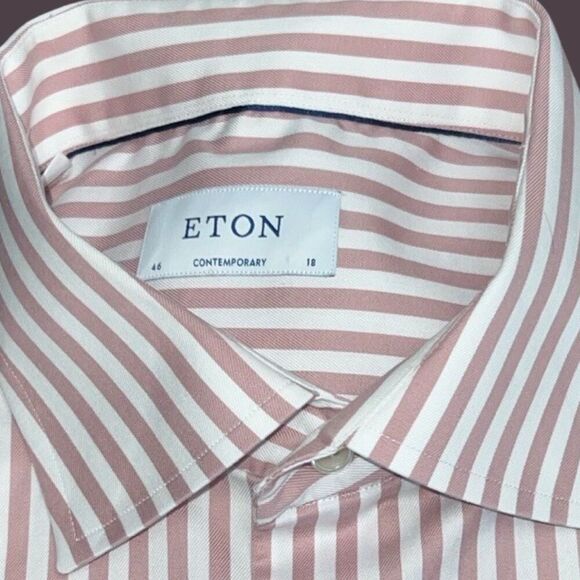 Eton Contempory Signature Twill Pink Stripe Dress Shirt Size 18 #24 - Picture 3 of 5